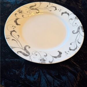 Corelle White Dinner Plate with Black Scroll Floral Border